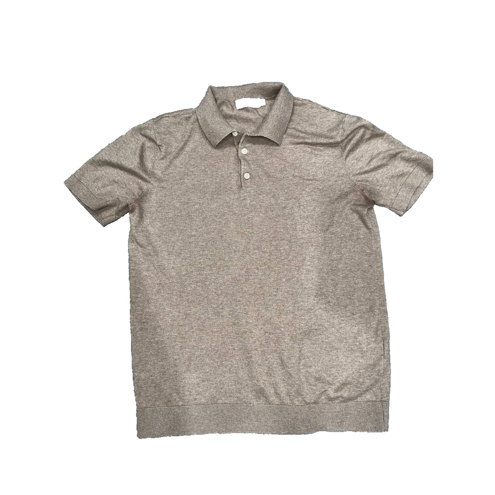 Dressmann Premium Beige collared t-shirt knitted cotton linen polo Large A003170